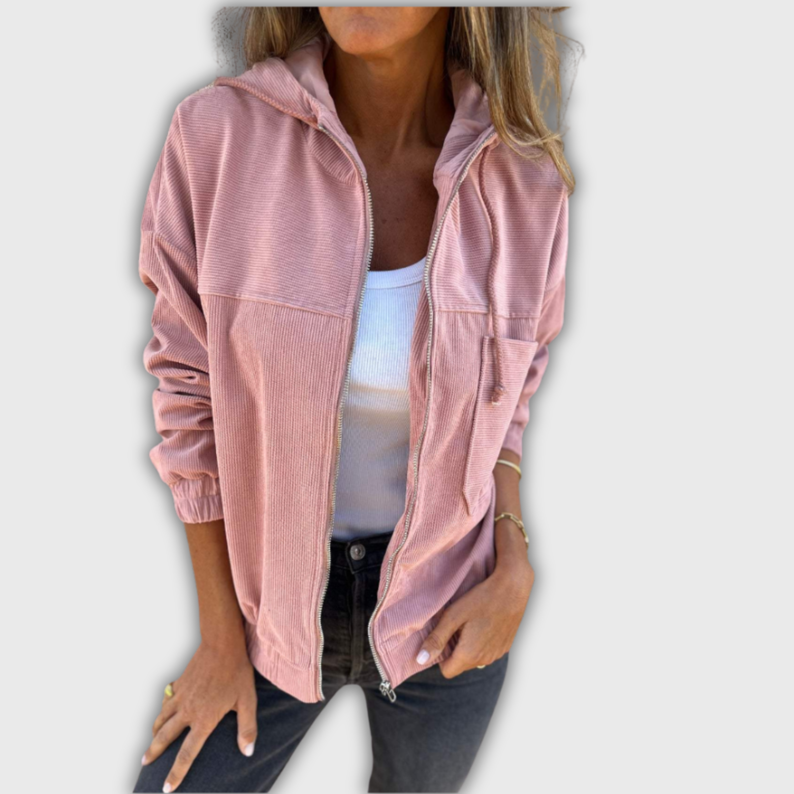 Femke™ - Retro Manchestertyg Jacka med Stil och Huva