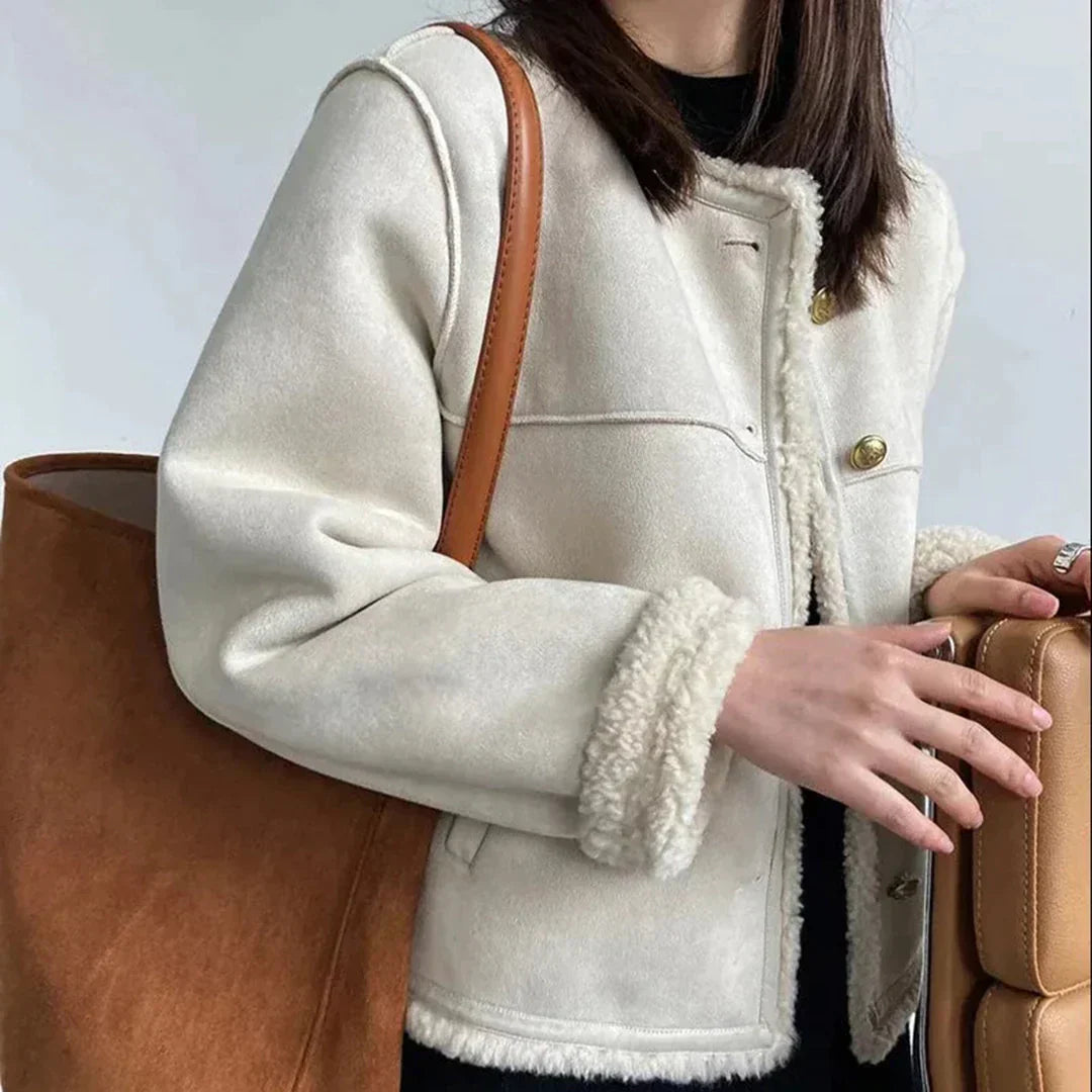 SALLY | Elegant och stilfull shearling-knapprutig jacka