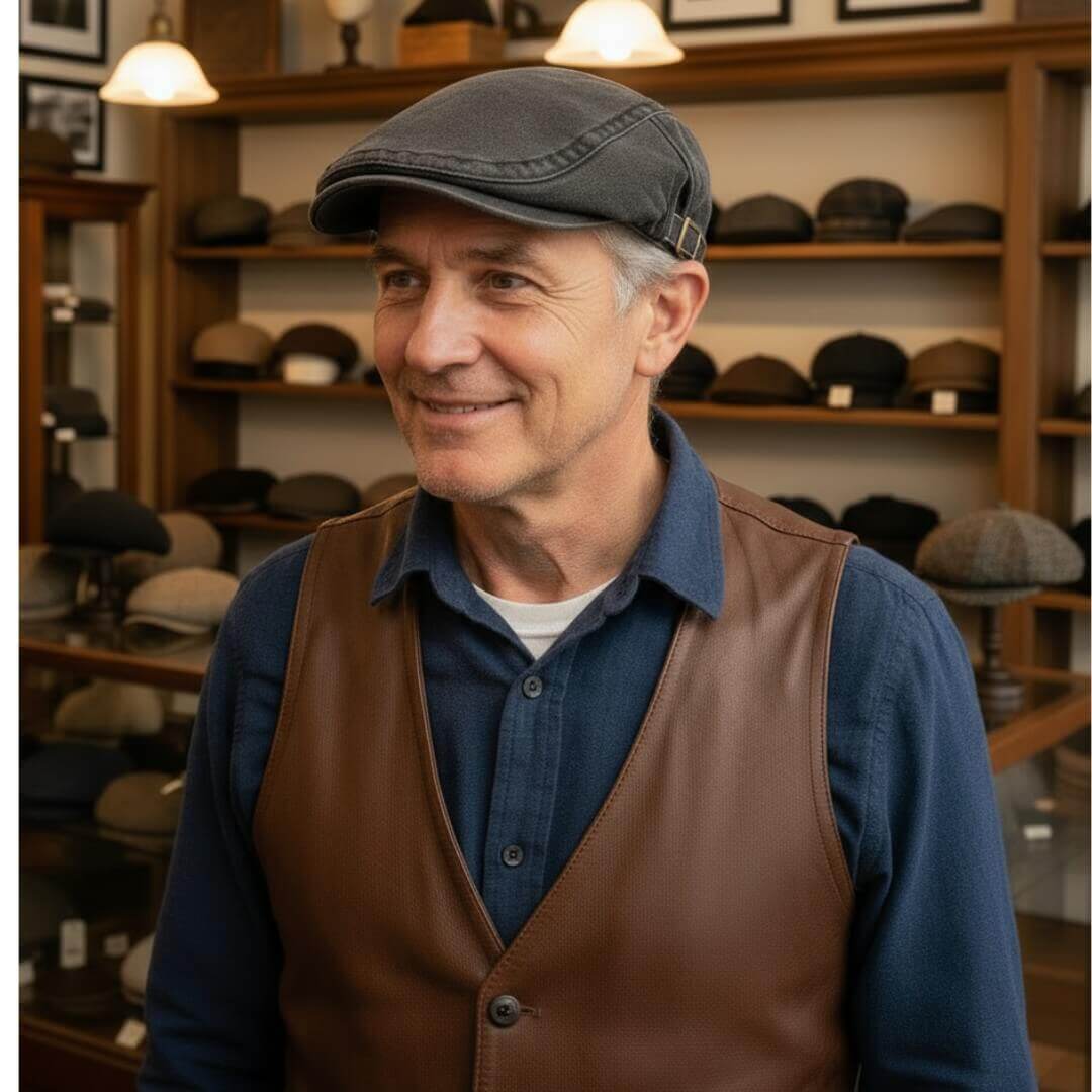 Tvättad denim flat cap | DALLAS