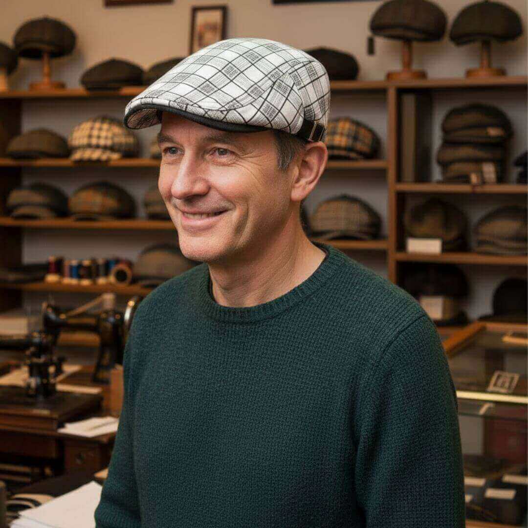 Linne-Bomulls Rutiga Flat Cap | WELLINGTON