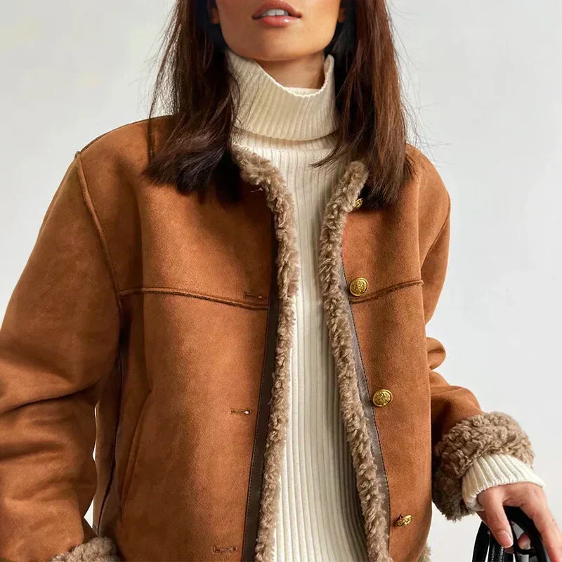 SALLY | Elegant och stilfull shearling-knapprutig jacka