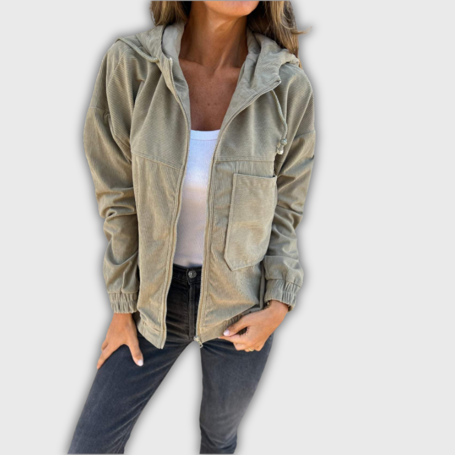 Femke™ - Retro Manchestertyg Jacka med Stil och Huva