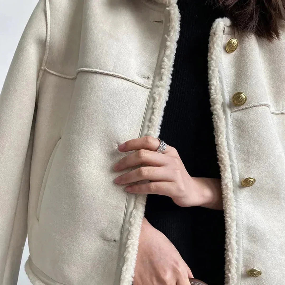 SALLY | Elegant och stilfull shearling-knapprutig jacka