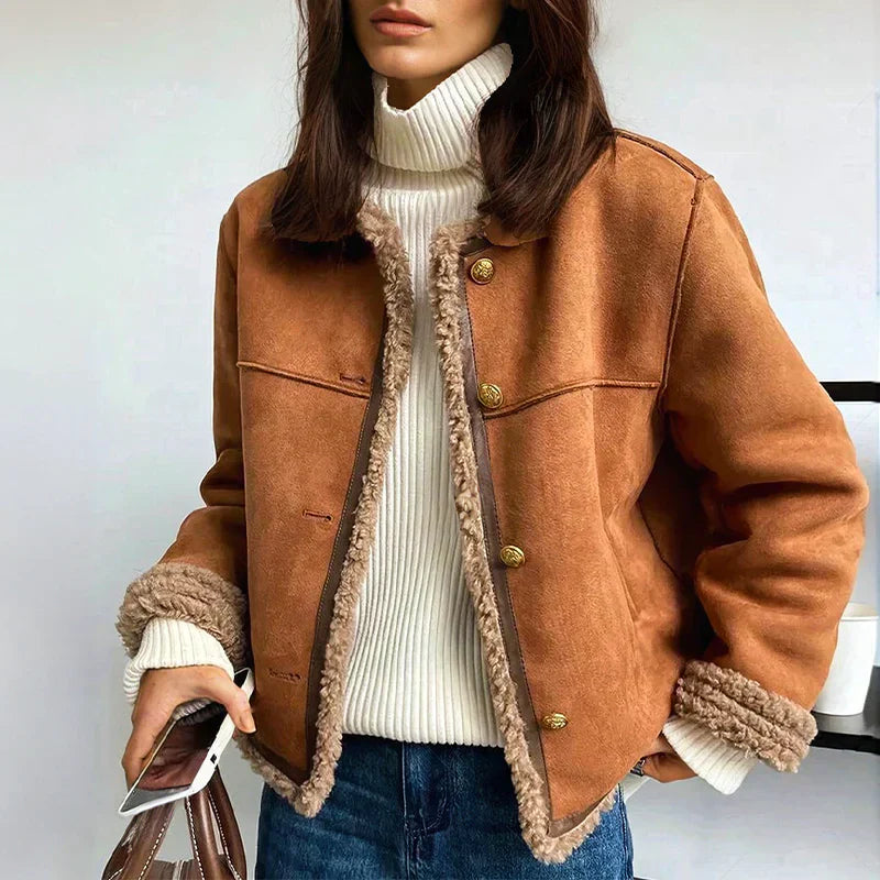 SALLY | Elegant och stilfull shearling-knapprutig jacka